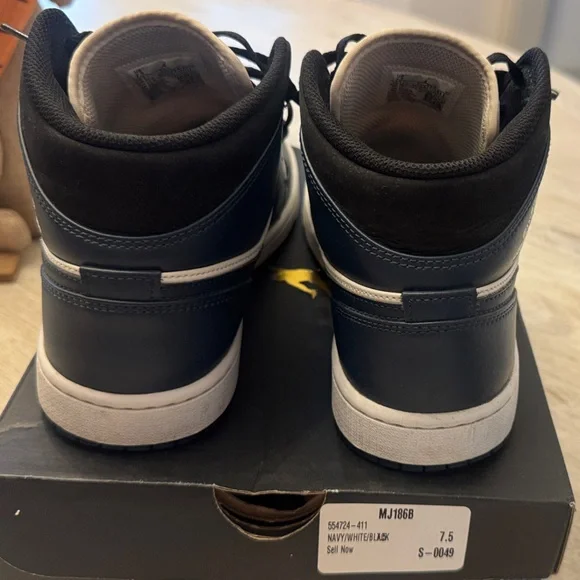 Air Jordan 1 Men’s Black, Navy and White Mid-Top Sneakers - Picture 2 of 8